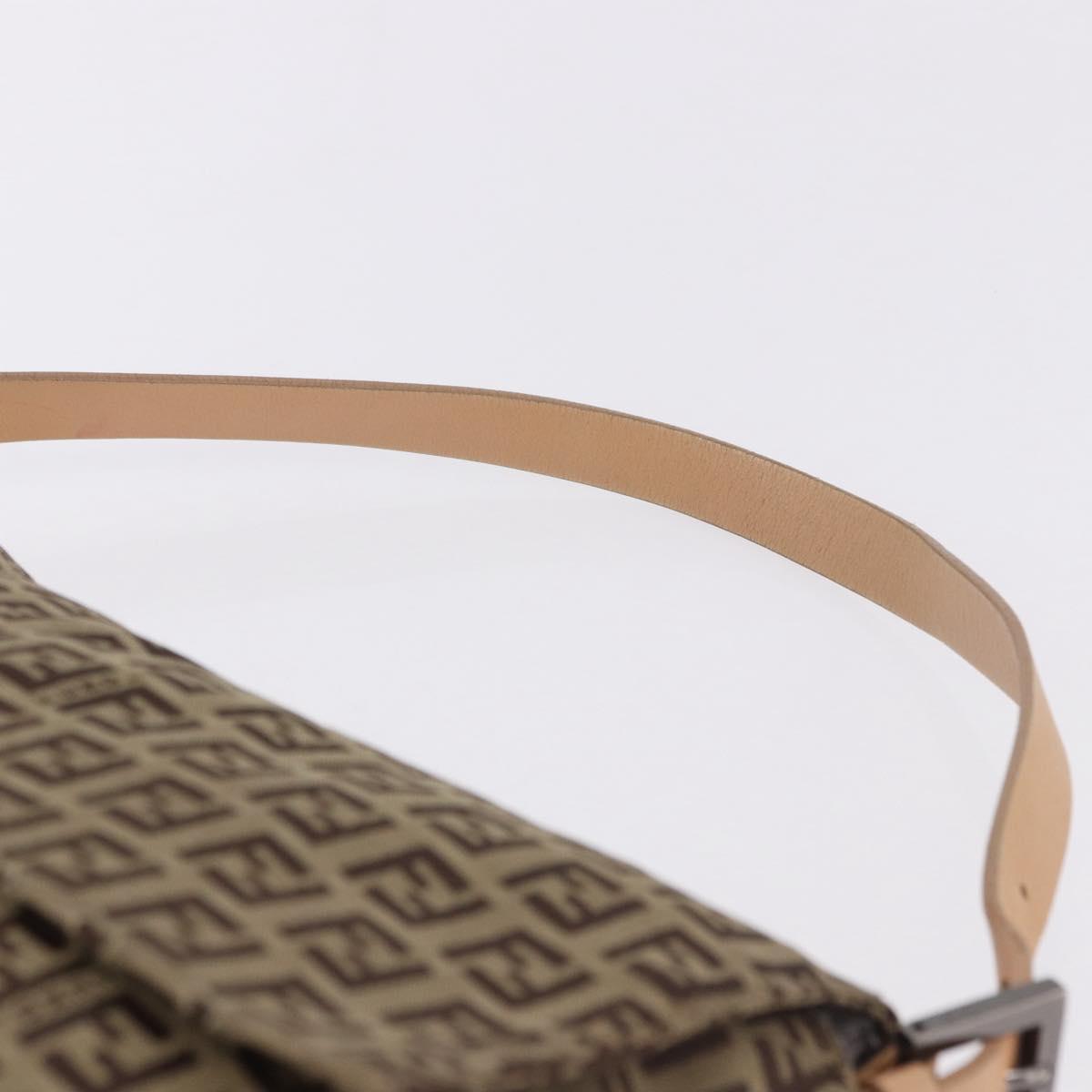 FENDI Zucchino Canvas Mamma Baguette Shoulder Bag Beige Silver Auth 192483