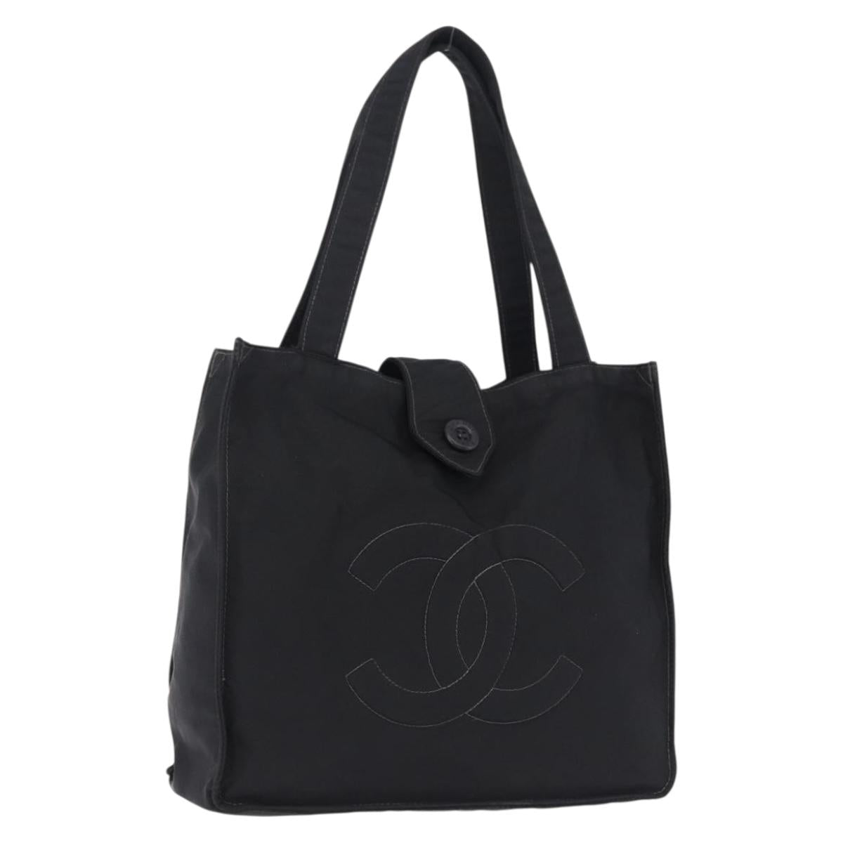 CHANEL Tote Bag Nylon Black Gold CC Auth 192486A
