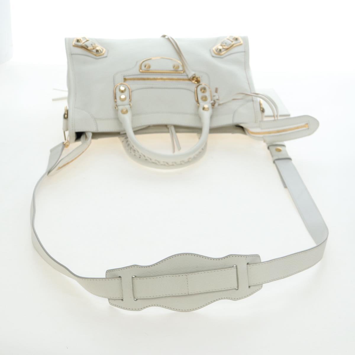 BALENCIAGA Classic Metallic Edge City Bag Leather 2way White 432831 Auth 192488M