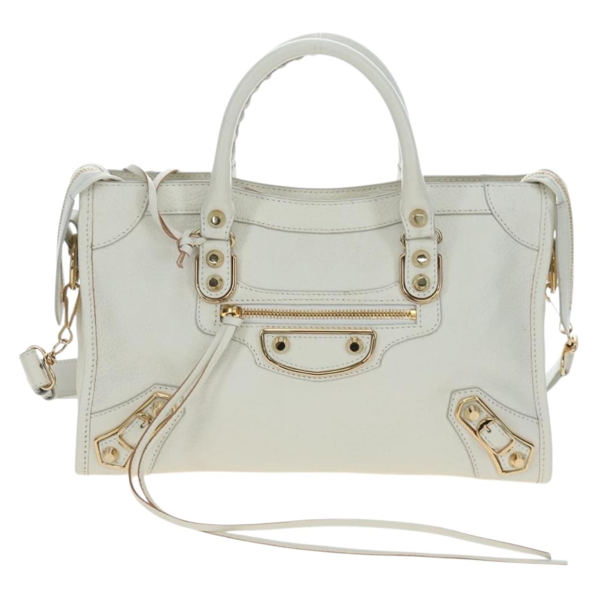 BALENCIAGA Classic Metallic Edge City Bag Leather 2way White 432831 Auth 192488M