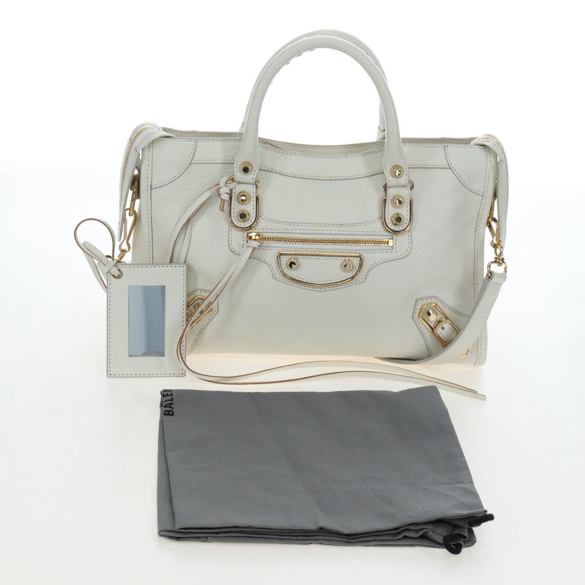 BALENCIAGA Classic Metallic Edge City Bag Leather 2way White 432831 Auth 192488M