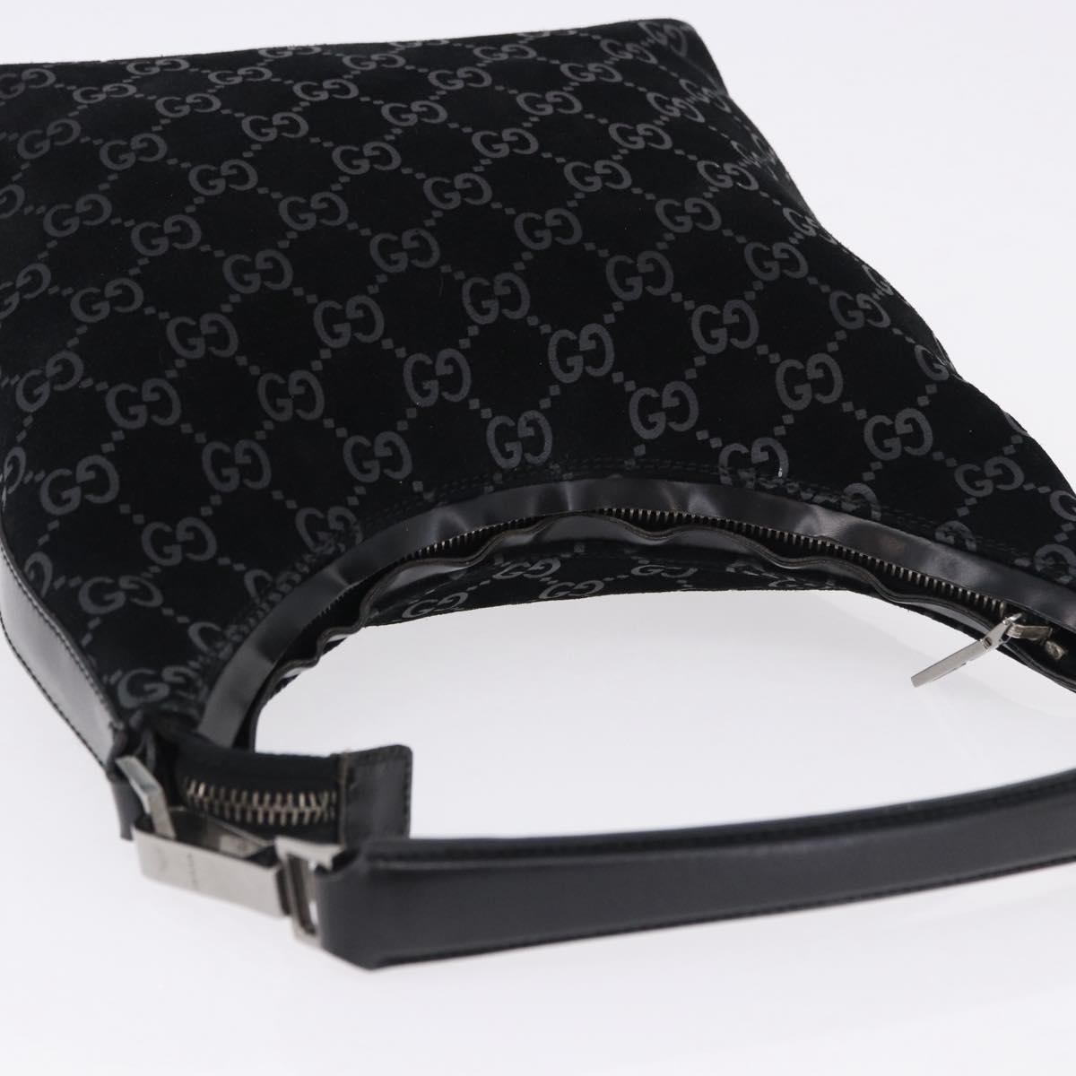 GUCCI GG Canvas Shoulder Bag Suede Black Silver 000 0602 Auth 192489A