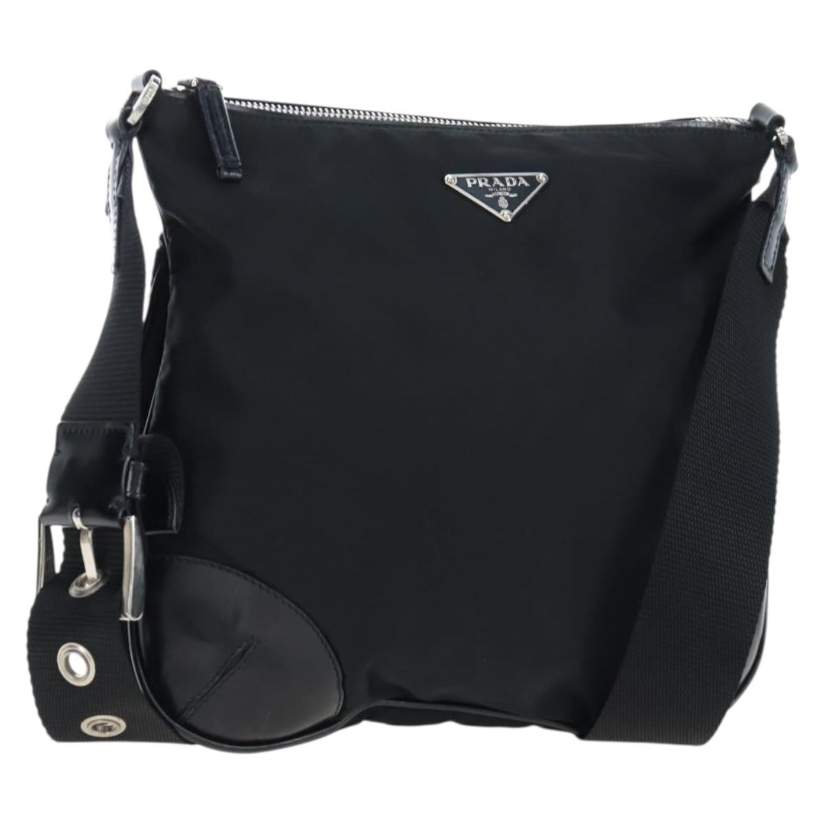 PRADA Shoulder Bag Nylon Black Silver Auth 192490V