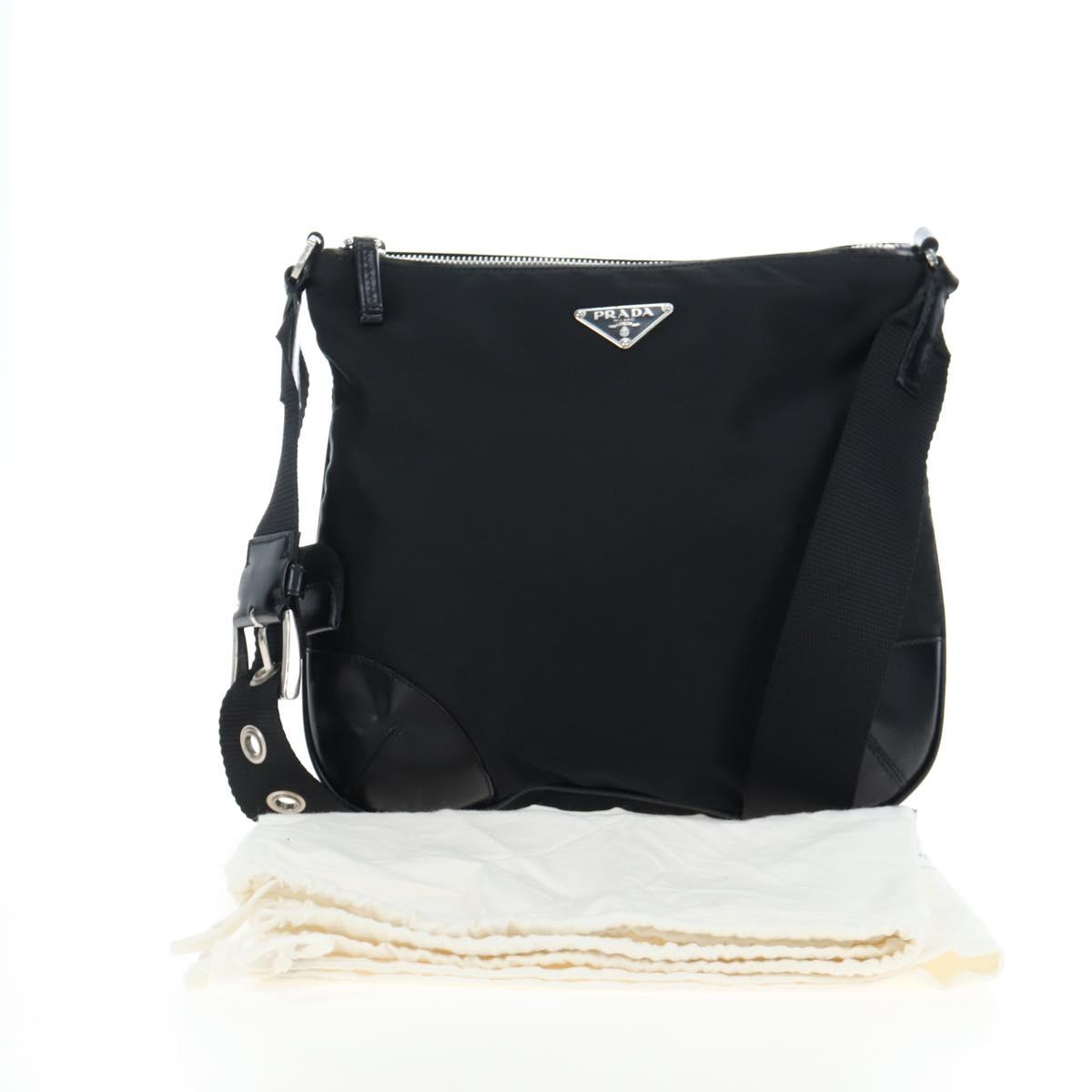 PRADA Shoulder Bag Nylon Black Silver Auth 192490V