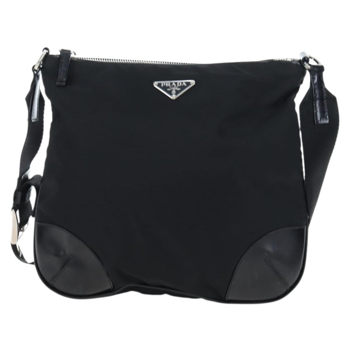 PRADA Shoulder Bag Nylon Black Silver Auth 192490V