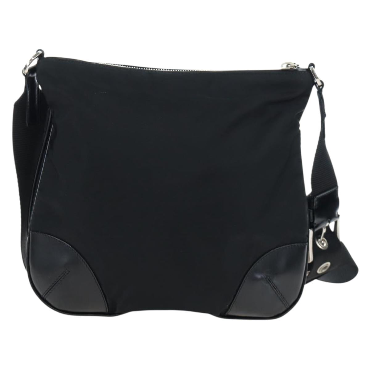 PRADA Shoulder Bag Nylon Black Silver Auth 192490V