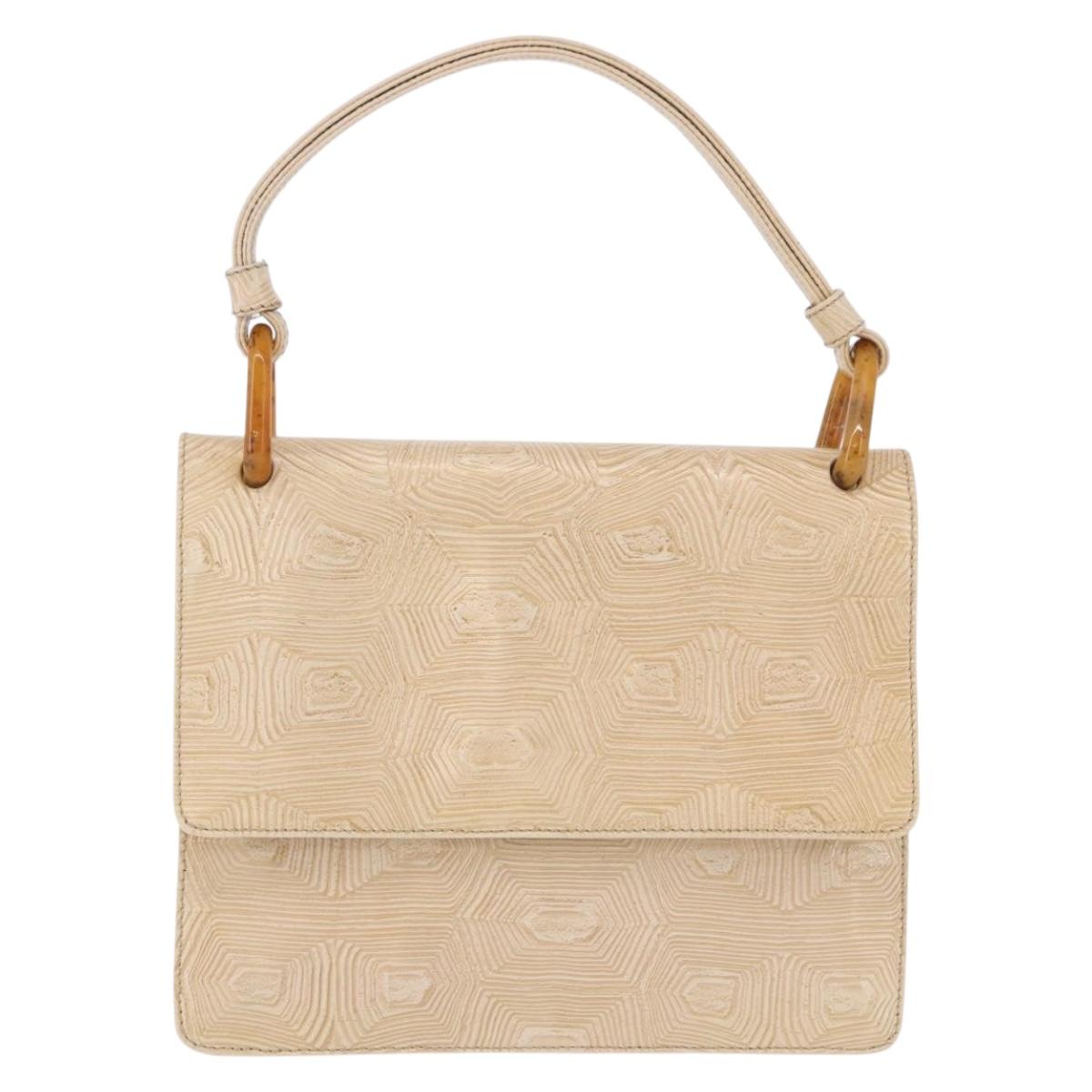 PRADA Hand Bag Tartaruga Embossed Leather Ivory Silver Auth 192493A