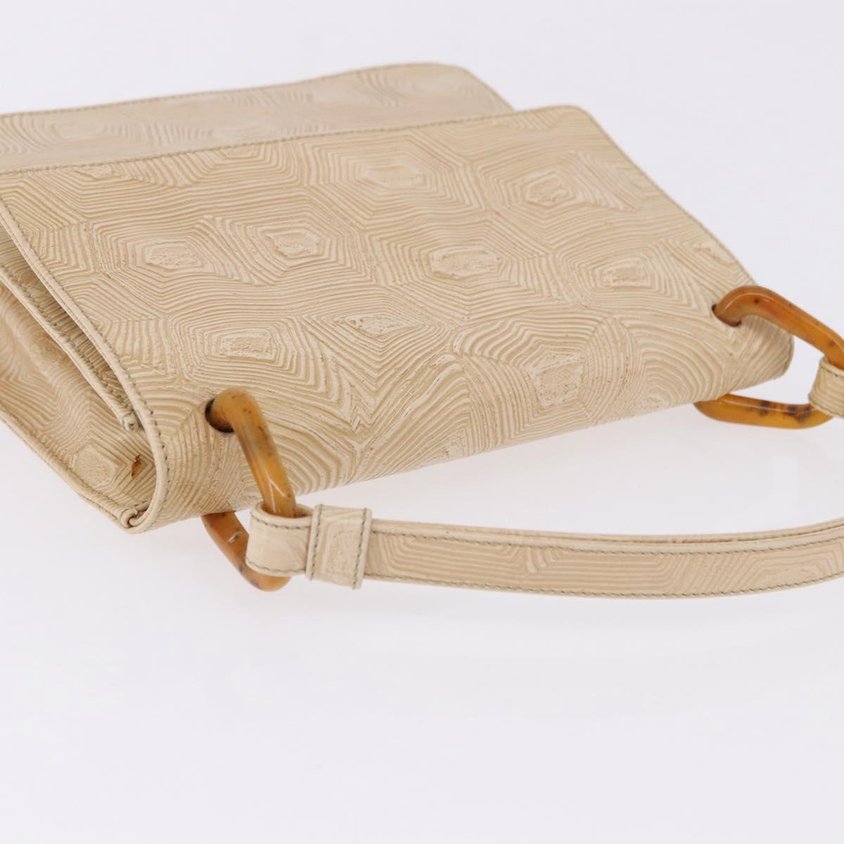PRADA Hand Bag Tartaruga Embossed Leather Ivory Silver Auth 192493A