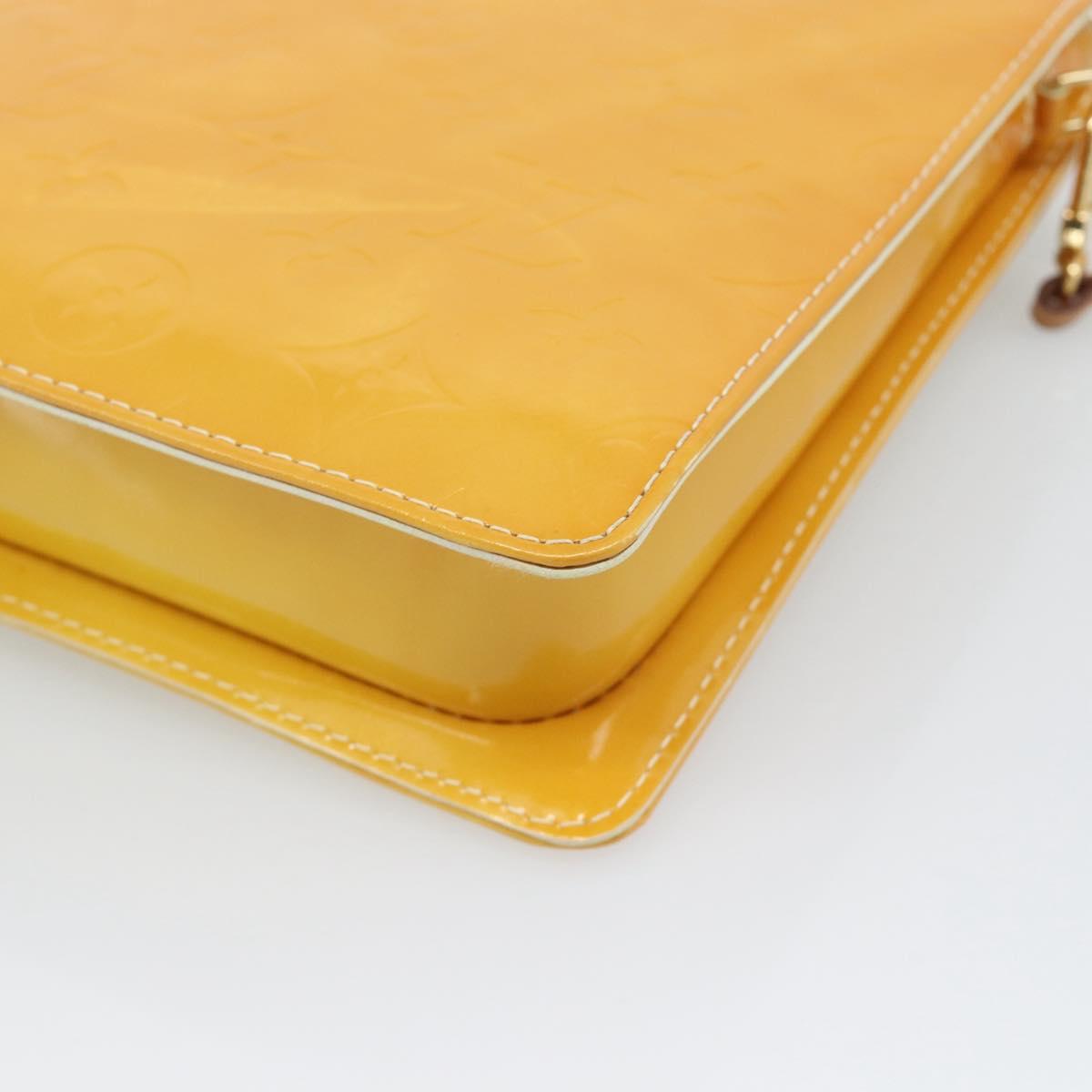 LOUIS VUITTON Monogram Vernis Motto Pouch Lime Yellow M91059 LV Auth 192499