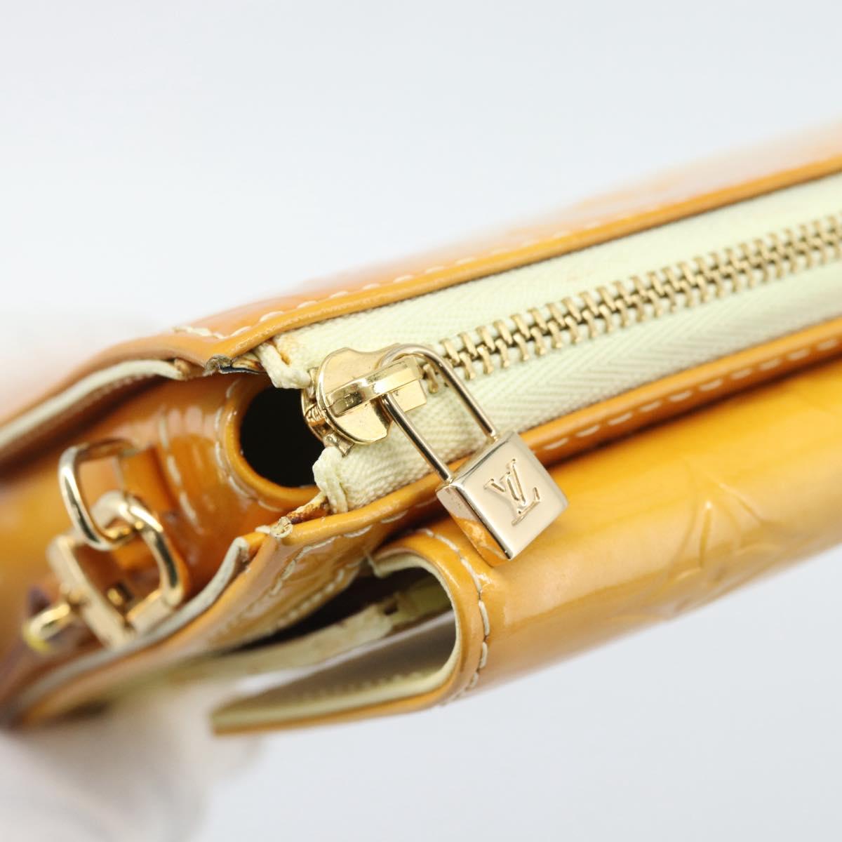 LOUIS VUITTON Monogram Vernis Motto Pouch Lime Yellow M91059 LV Auth 192499