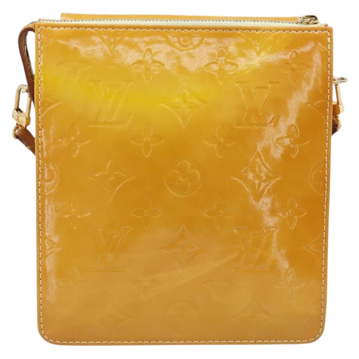 LOUIS VUITTON Monogram Vernis Motto Pouch Lime Yellow M91059 LV Auth 192499