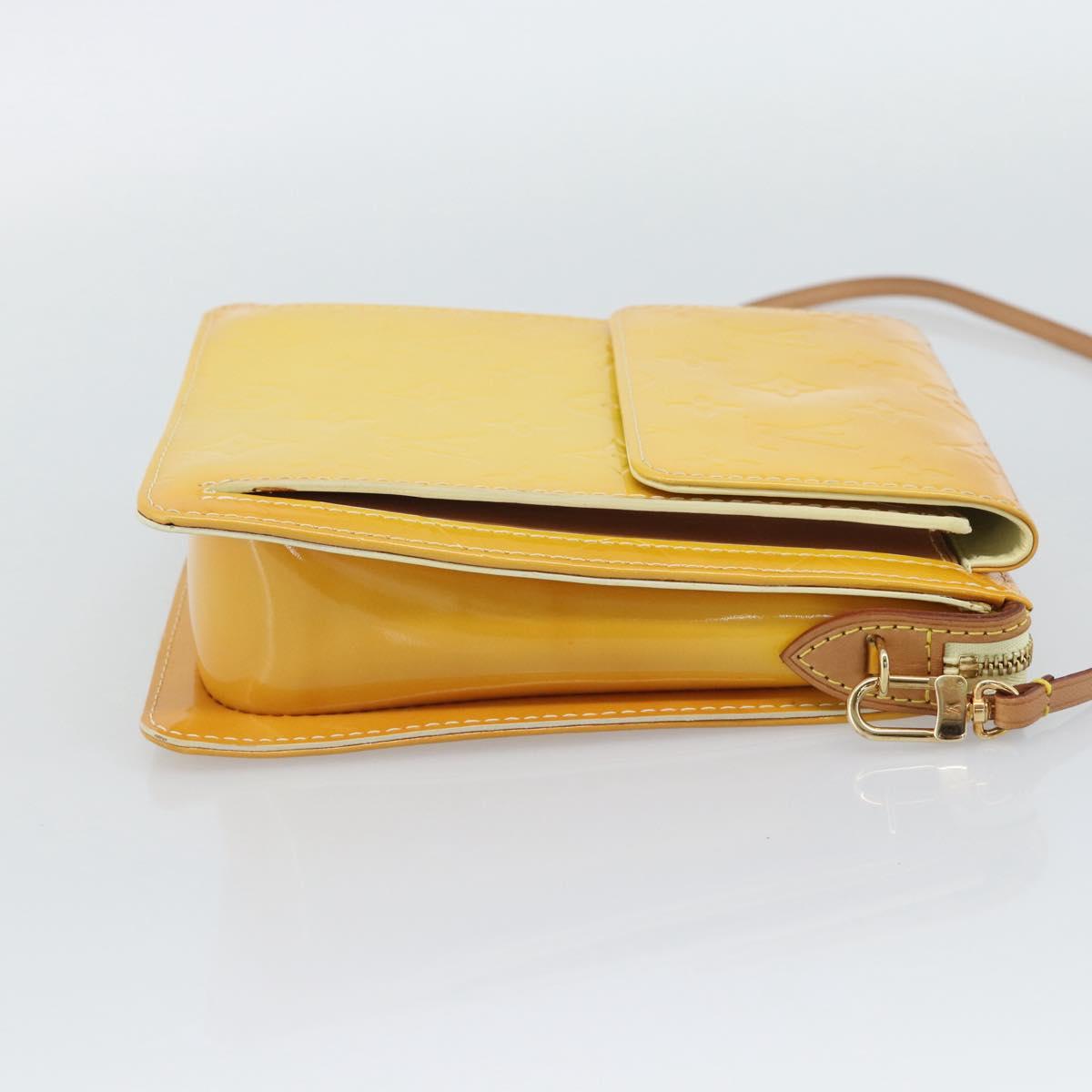 LOUIS VUITTON Monogram Vernis Motto Pouch Lime Yellow M91059 LV Auth 192499
