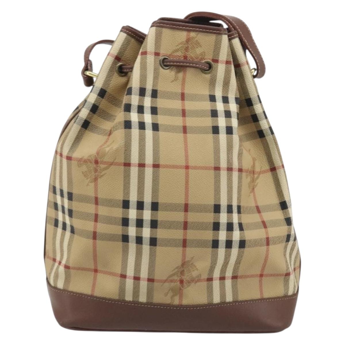 Burberrys Nova Check purse Shoulder Bag PVC Beige Gold Auth 192502