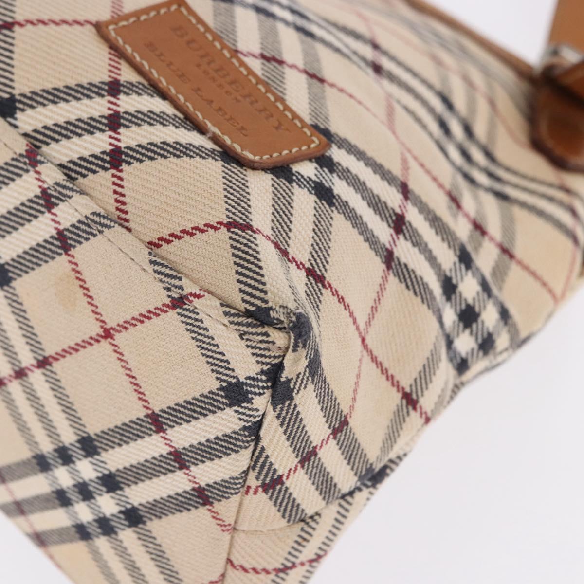 BURBERRY Nova Check Blue Label Tote Bag Canvas Beige Silver Auth 192503