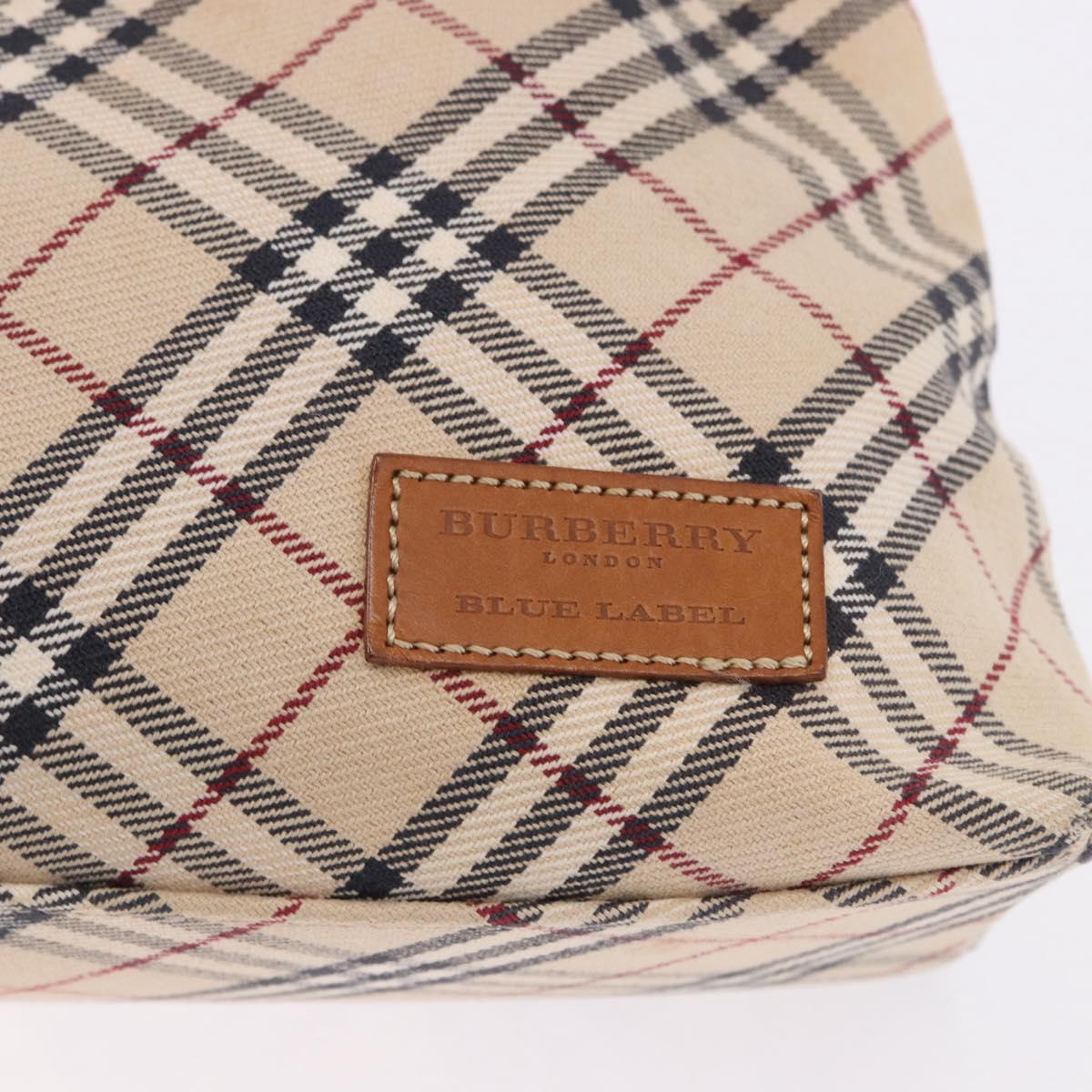 BURBERRY Nova Check Blue Label Tote Bag Canvas Beige Silver Auth 192503