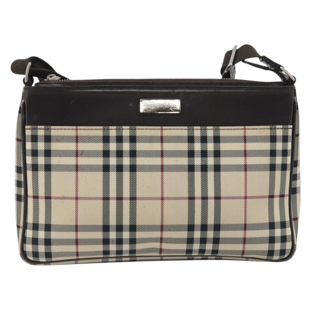 BURBERRY Nova Check Shoulder Bag Canvas Beige Silver Auth 192504