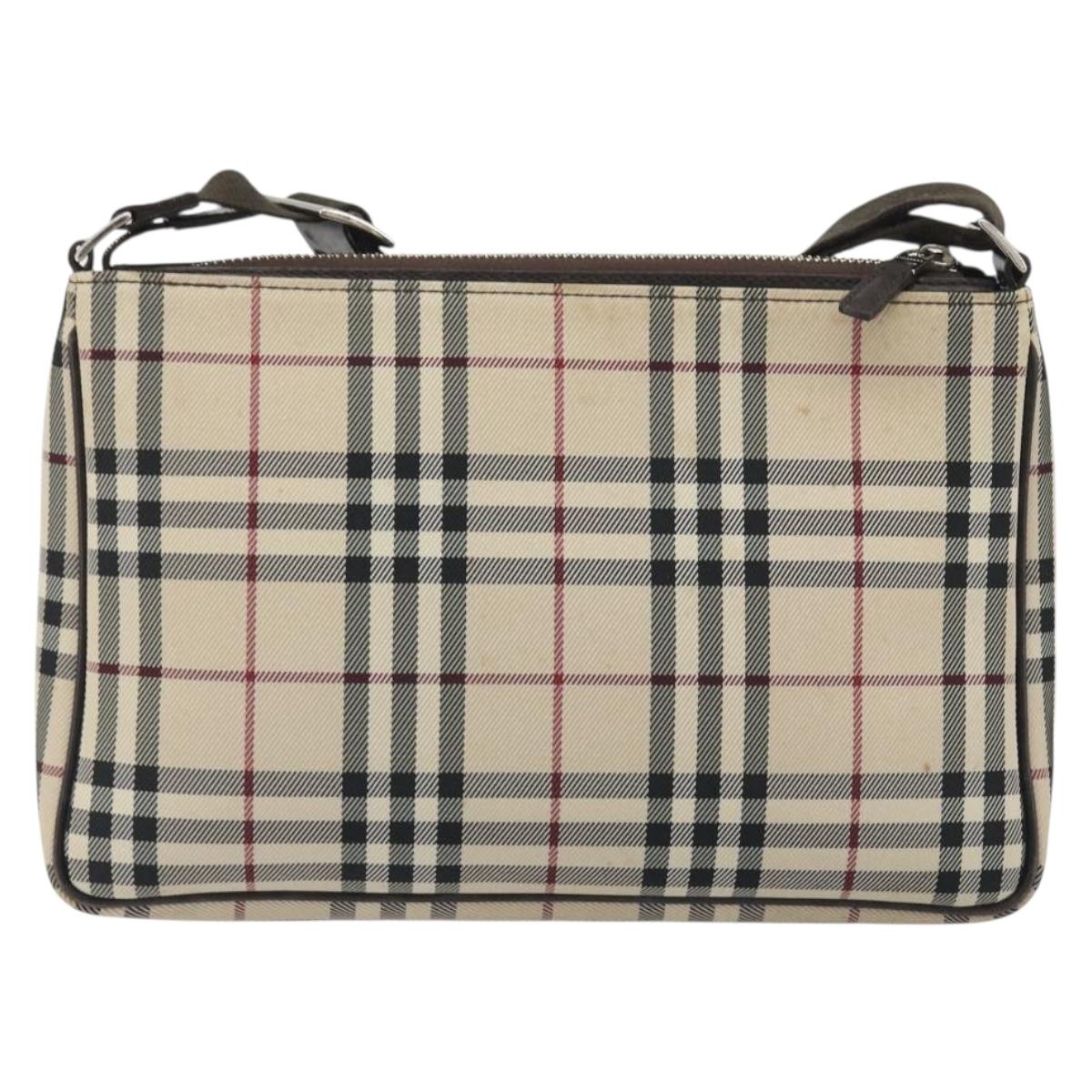 BURBERRY Nova Check Shoulder Bag Canvas Beige Silver Auth 192504