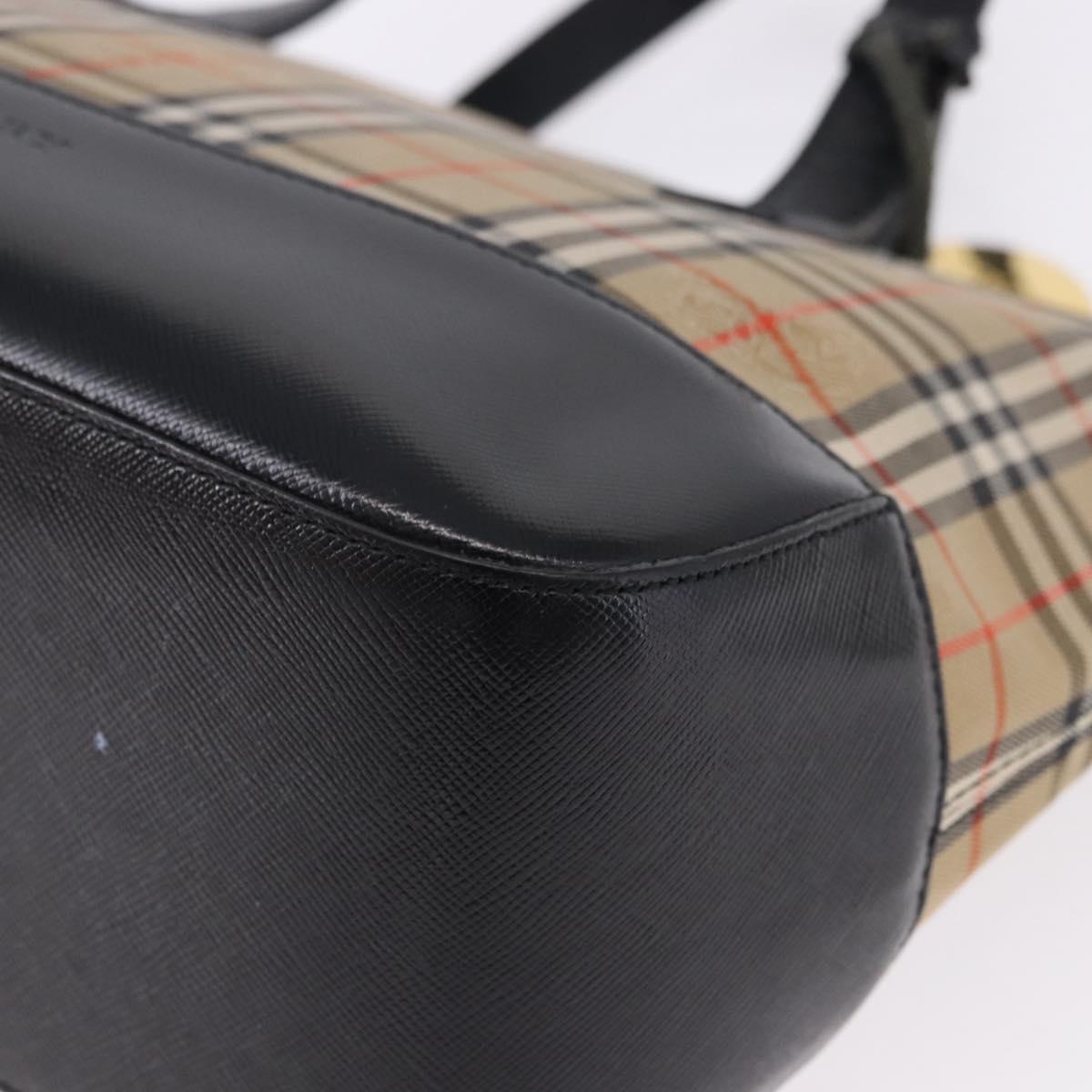 BURBERRY Nova Check Hand Bag Canvas Beige Gold Auth 192505