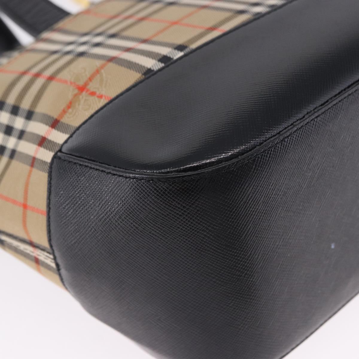 BURBERRY Nova Check Hand Bag Canvas Beige Gold Auth 192505