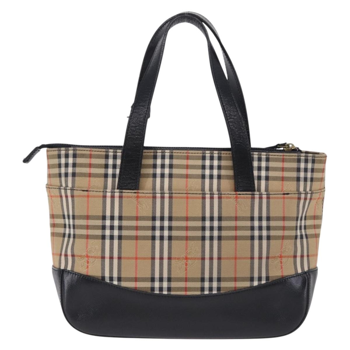 BURBERRY Nova Check Hand Bag Canvas Beige Gold Auth 192505