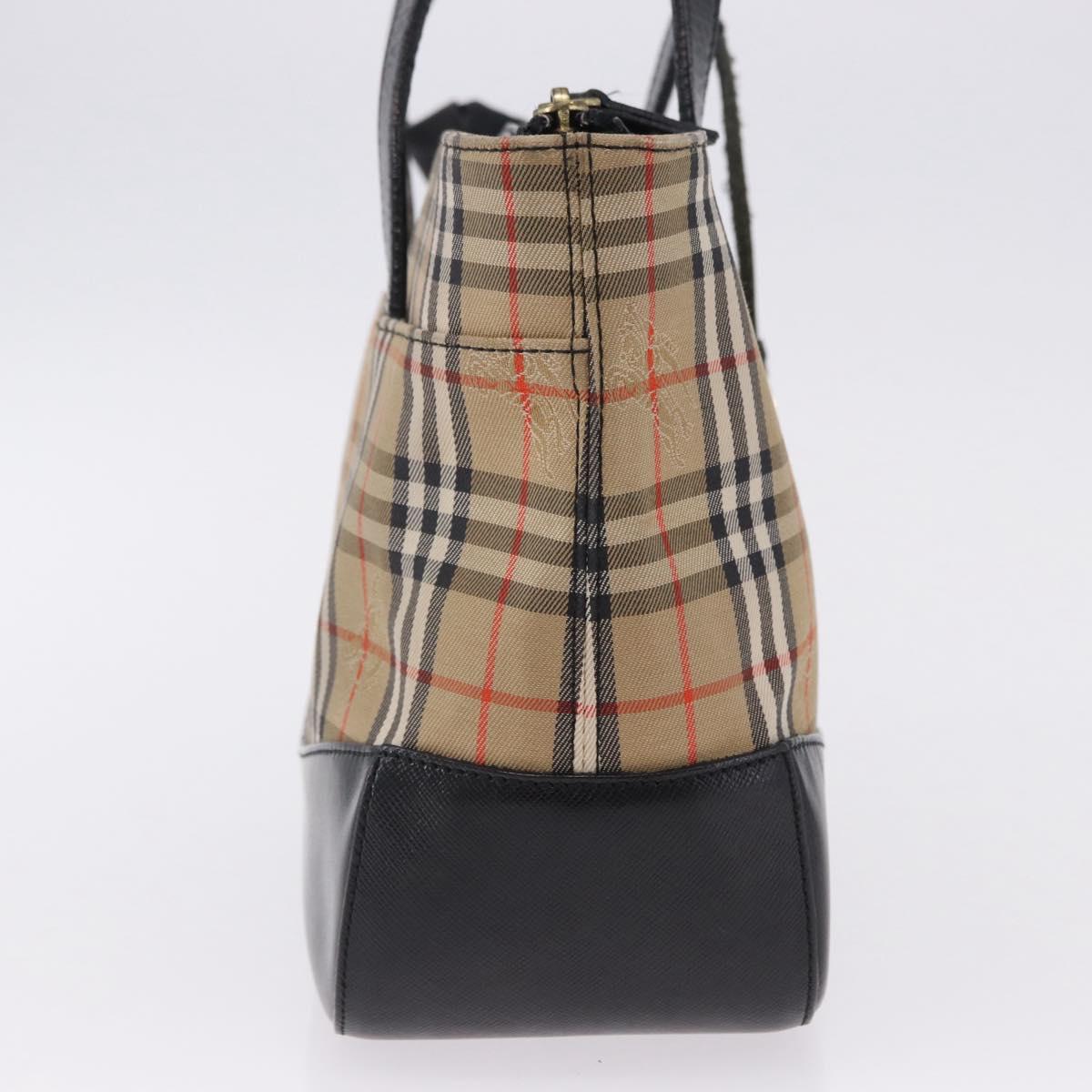 BURBERRY Nova Check Hand Bag Canvas Beige Gold Auth 192505