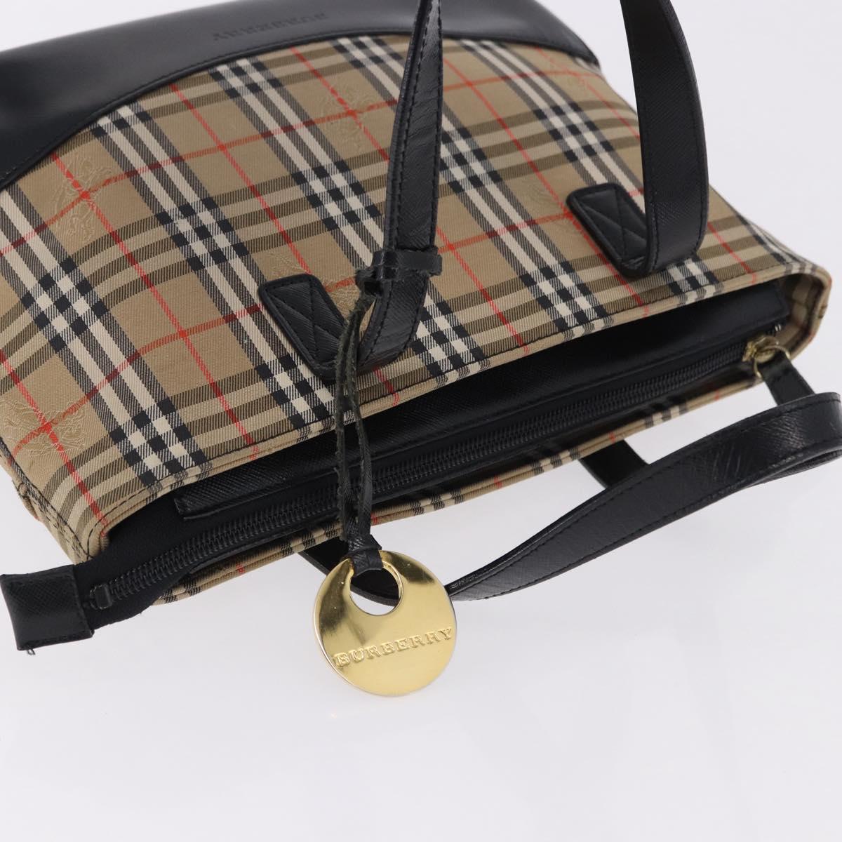 BURBERRY Nova Check Hand Bag Canvas Beige Gold Auth 192505