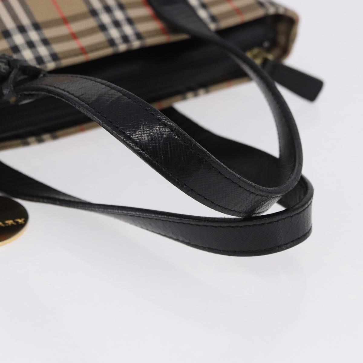 BURBERRY Nova Check Hand Bag Canvas Beige Gold Auth 192505