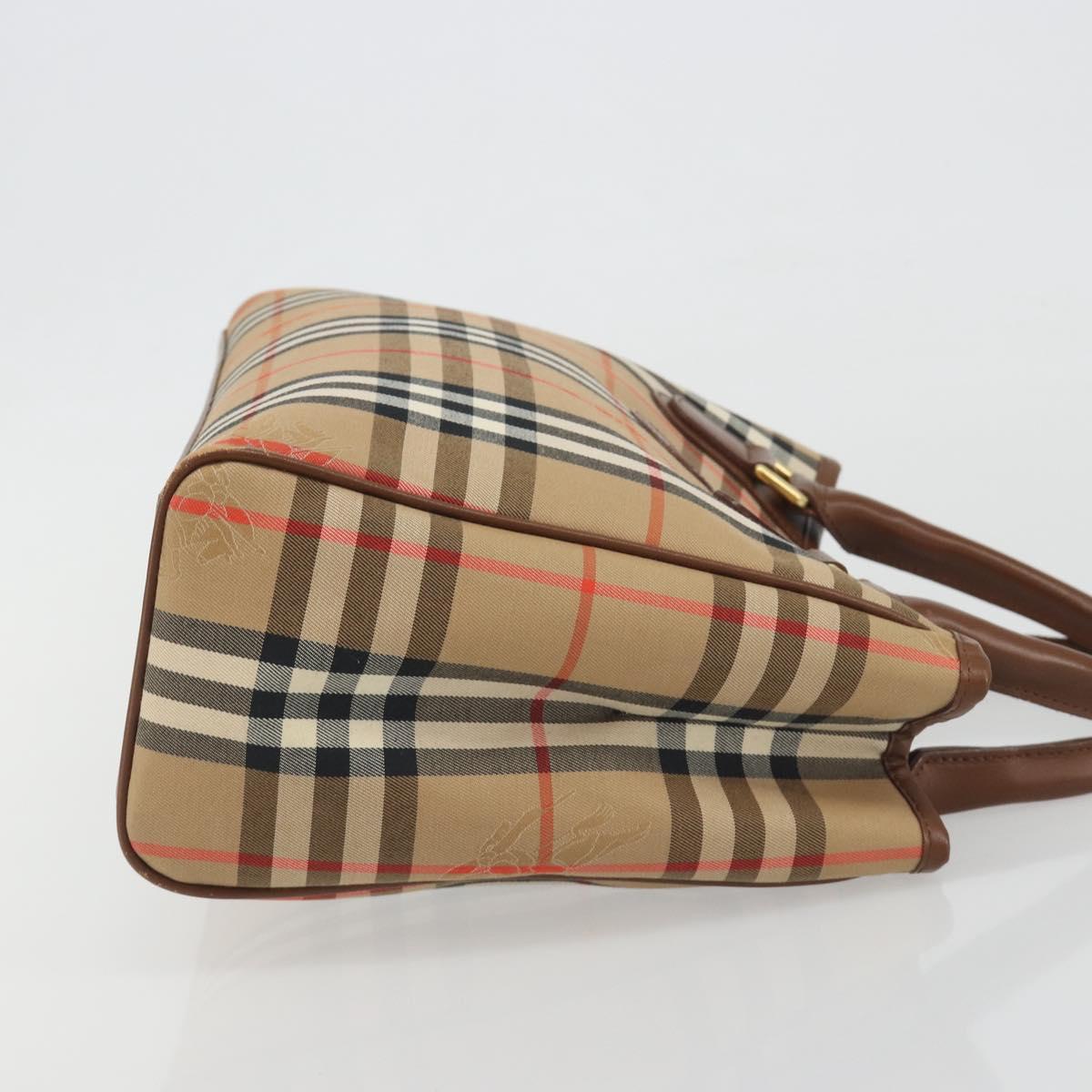 Burberrys Nova Check Hand Bag Canvas Beige Gold Auth 192506