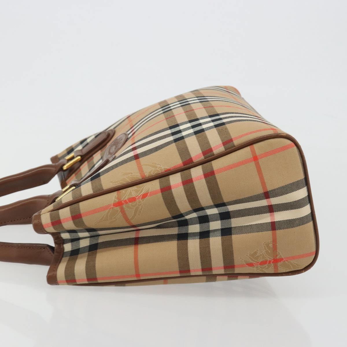 Burberrys Nova Check Hand Bag Canvas Beige Gold Auth 192506