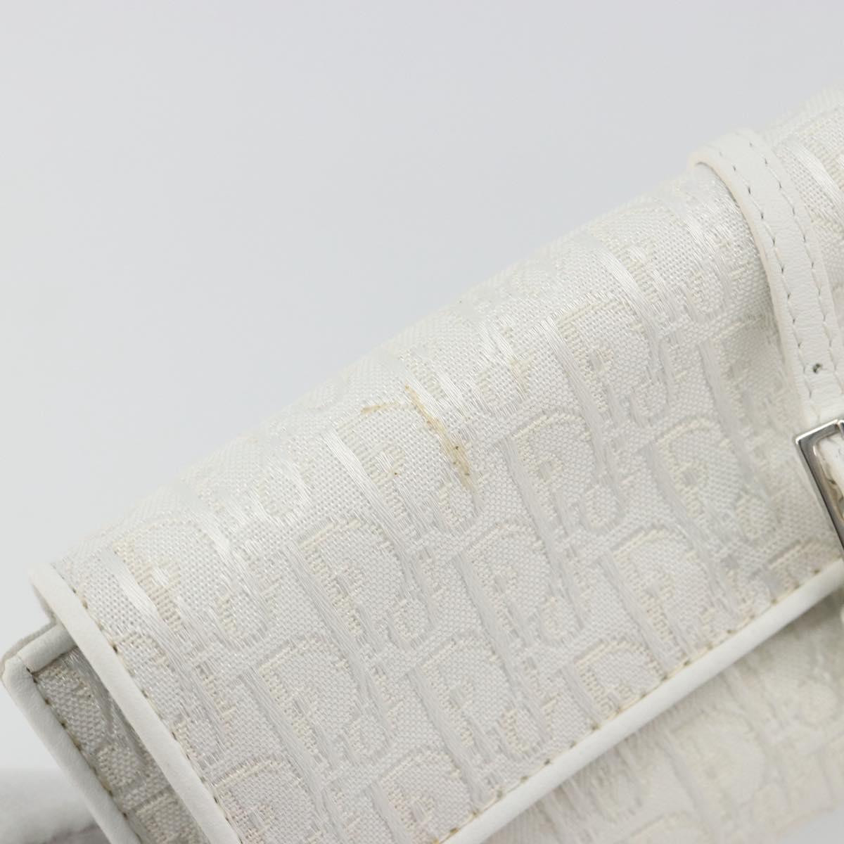 Christian Dior Trotter Canvas Roll Up Pouch White Silver Auth 192517A
