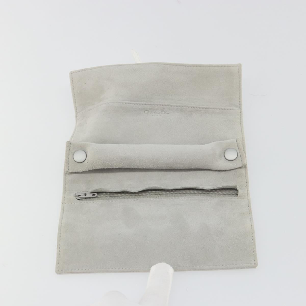 Christian Dior Trotter Canvas Roll Up Pouch White Silver Auth 192517A