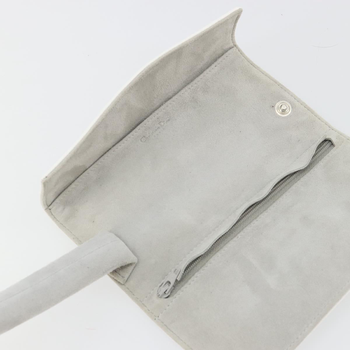 Christian Dior Trotter Canvas Roll Up Pouch White Silver Auth 192517A