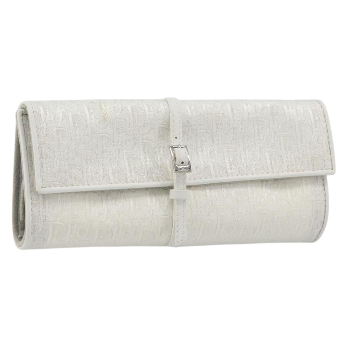 Christian Dior Trotter Canvas Roll Up Pouch White Silver Auth 192517A