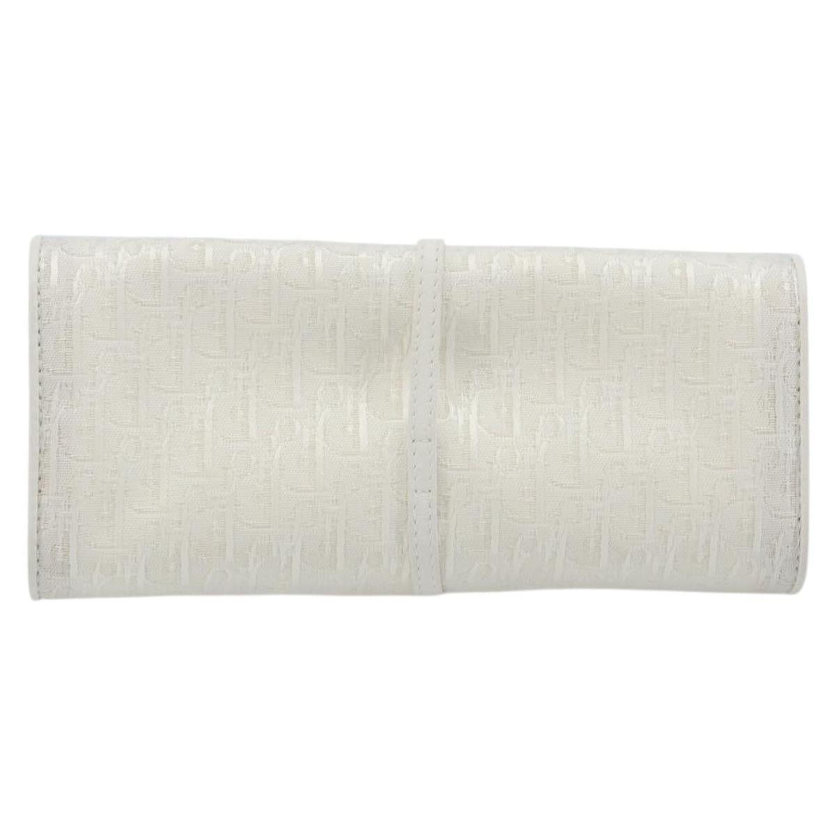 Christian Dior Trotter Canvas Roll Up Pouch White Silver Auth 192517A
