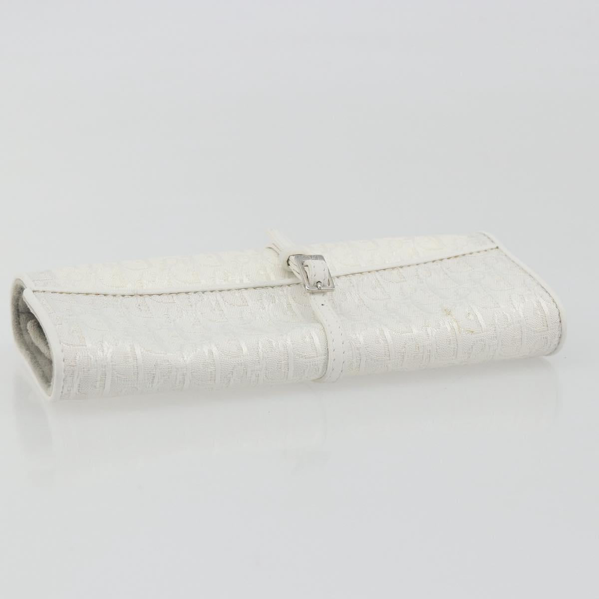 Christian Dior Trotter Canvas Roll Up Pouch White Silver Auth 192517A