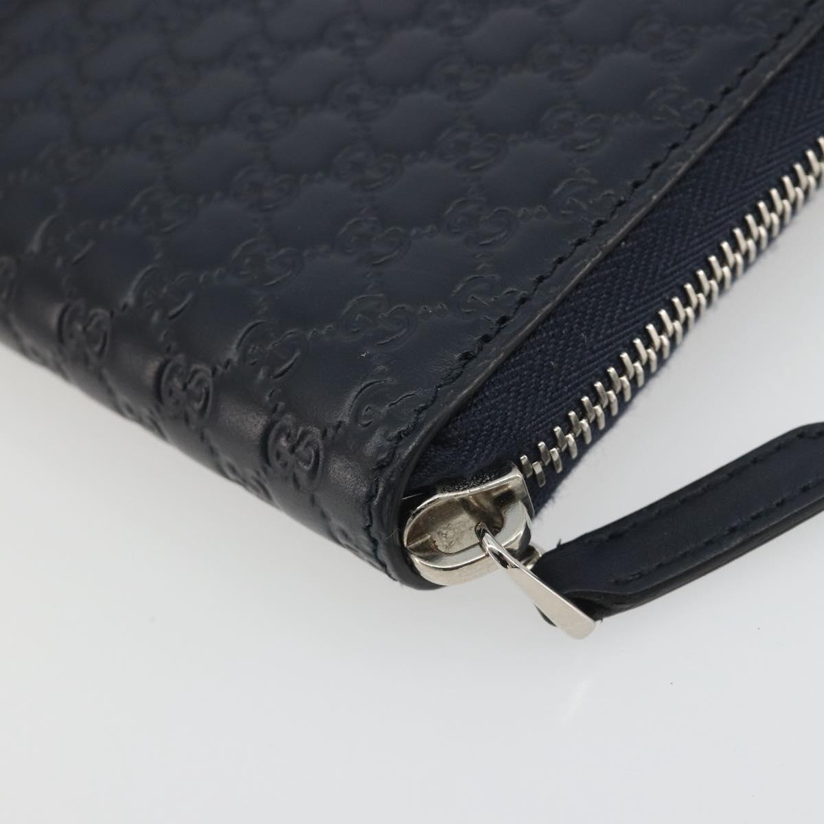 GUCCI Micro GG Canvas Guccissima Wallet Leather Navy Silver 544473 Auth 192518A