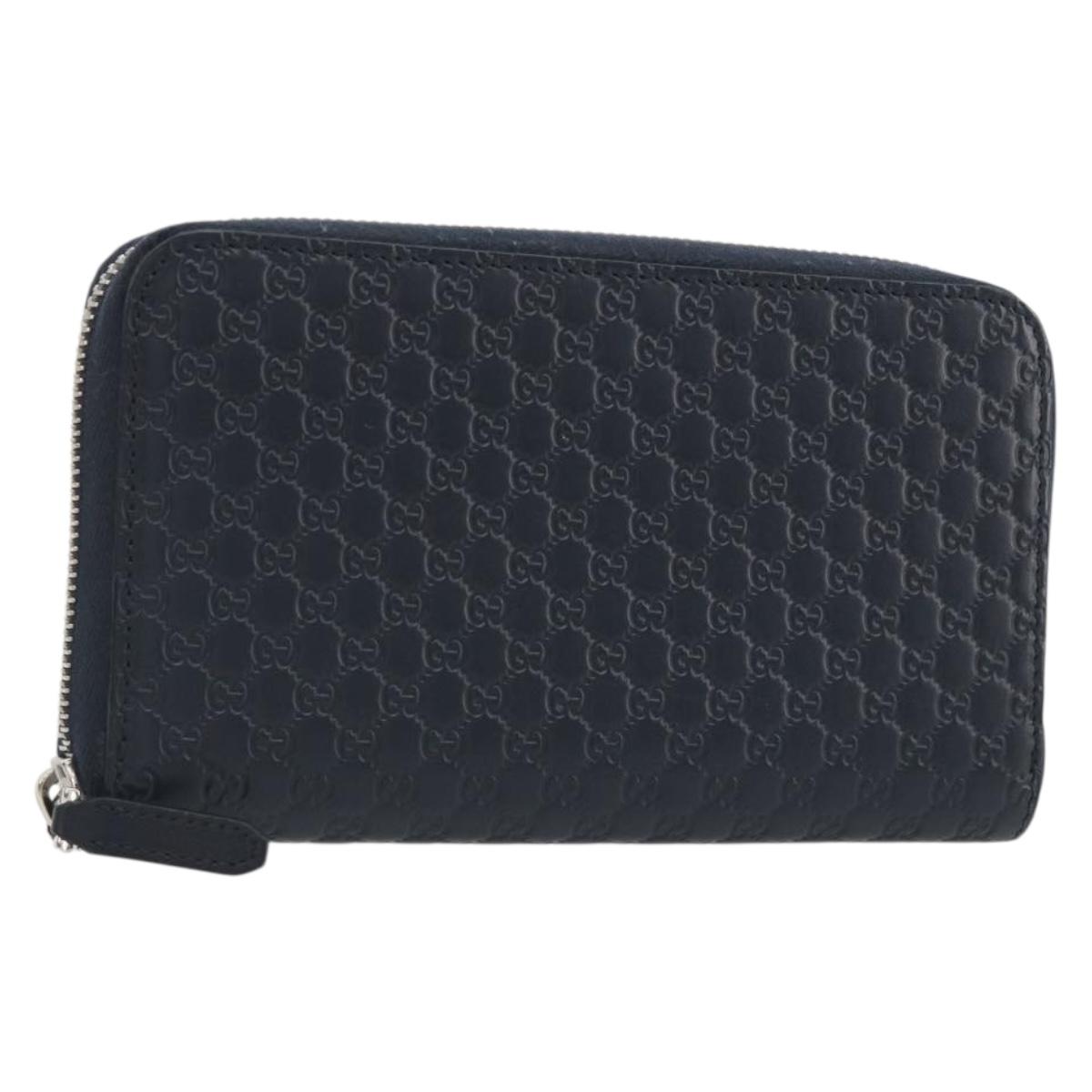 GUCCI Micro GG Canvas Guccissima Wallet Leather Navy Silver 544473 Auth 192518A