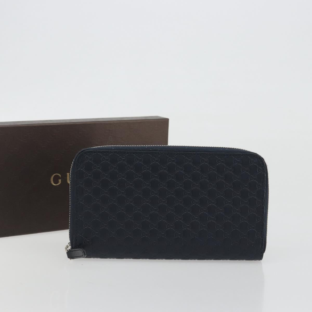 GUCCI Micro GG Canvas Guccissima Wallet Leather Navy Silver 544473 Auth 192518A