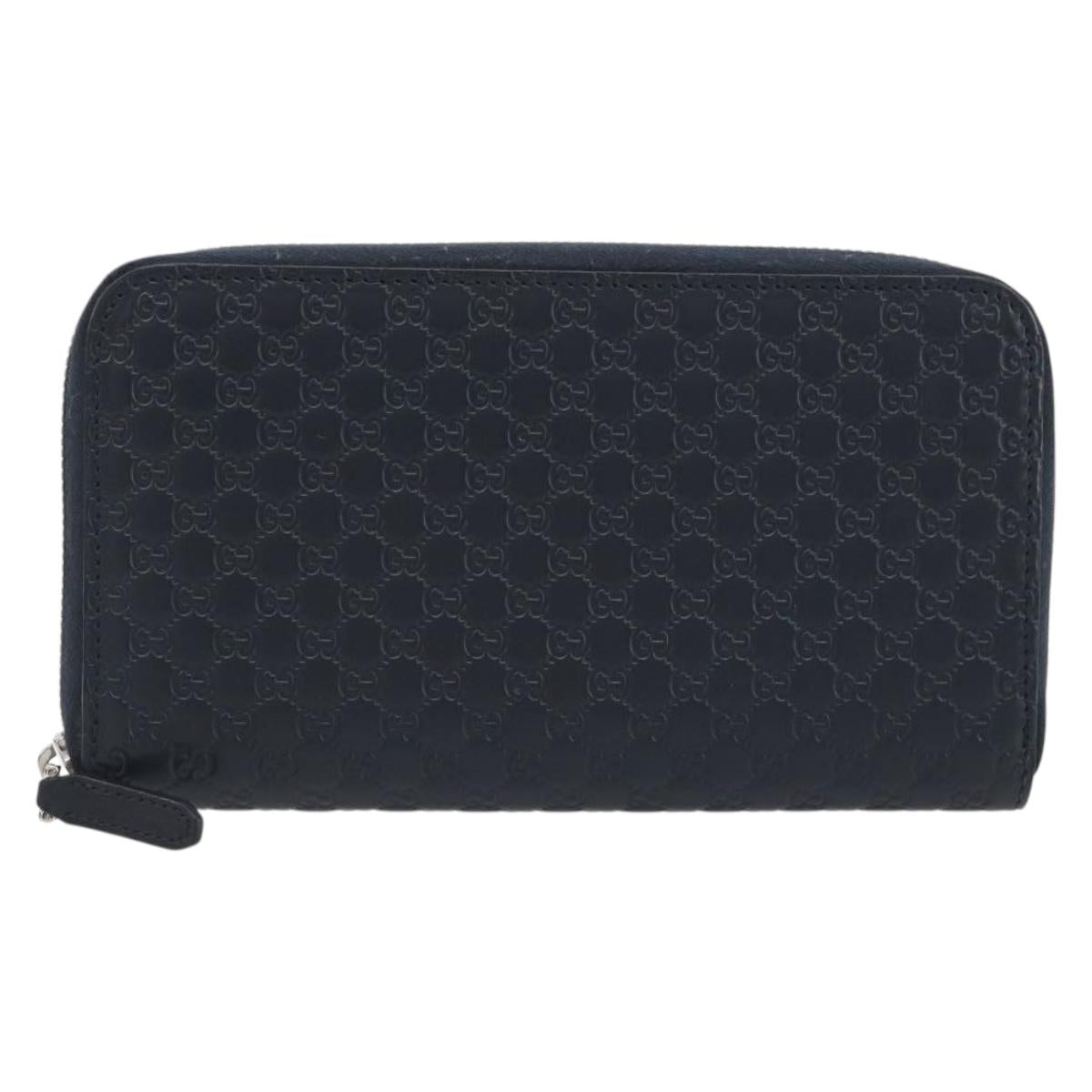 GUCCI Micro GG Canvas Guccissima Wallet Leather Navy Silver 544473 Auth 192518A