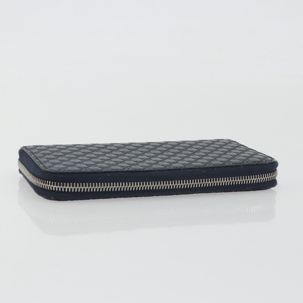GUCCI Micro GG Canvas Guccissima Wallet Leather Navy Silver 544473 Auth 192518A