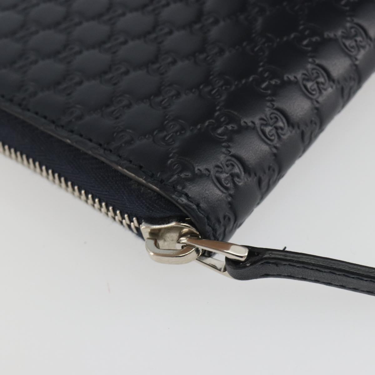 GUCCI Micro GG Canvas Guccissima Wallet Leather Navy Silver 544473 Auth 192518A