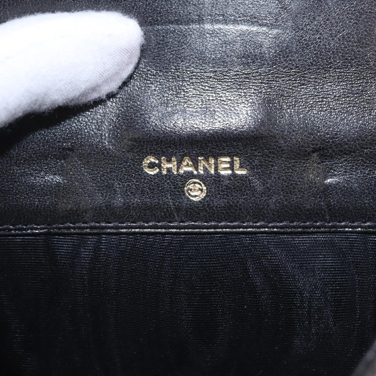 CHANEL Trifold Wallet Lamb Skin Black Gold CC Auth 192521V