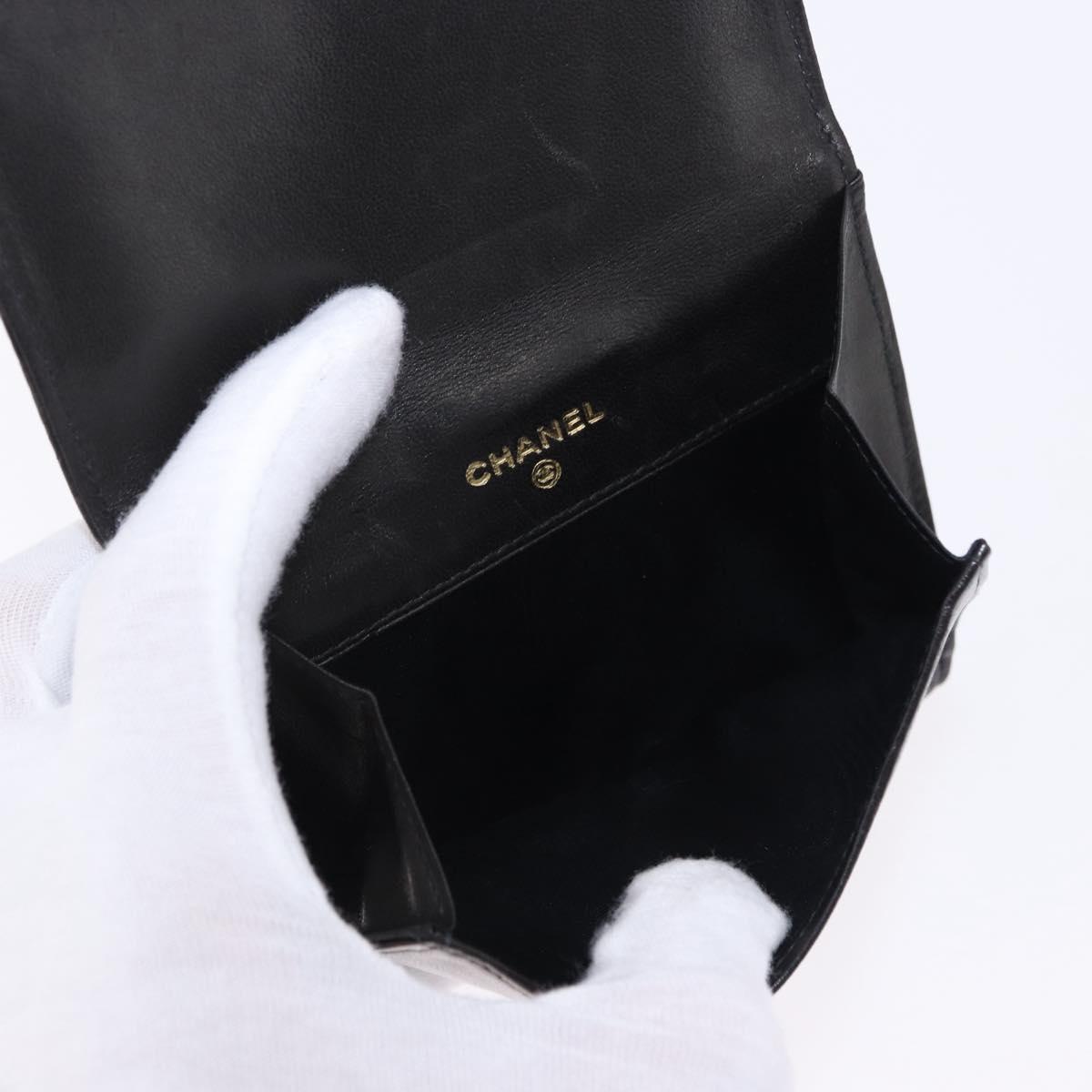 CHANEL Trifold Wallet Lamb Skin Black Gold CC Auth 192521V