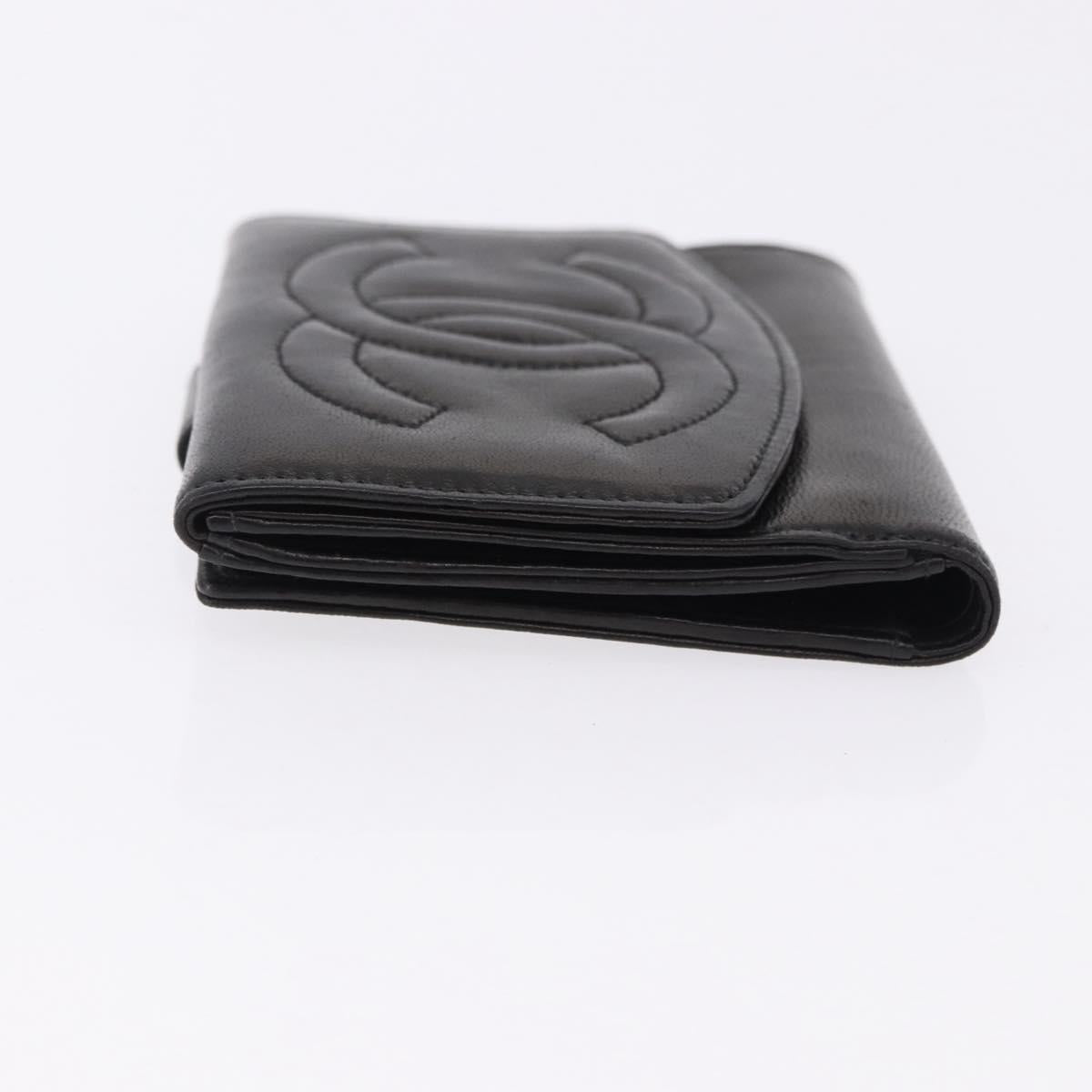 CHANEL Trifold Wallet Lamb Skin Black Gold CC Auth 192521V