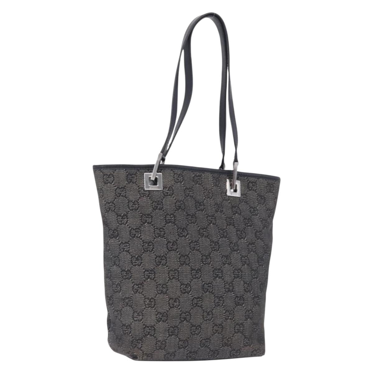 GUCCI GG Canvas Tote Bag Black Silver 31244 Auth 192522