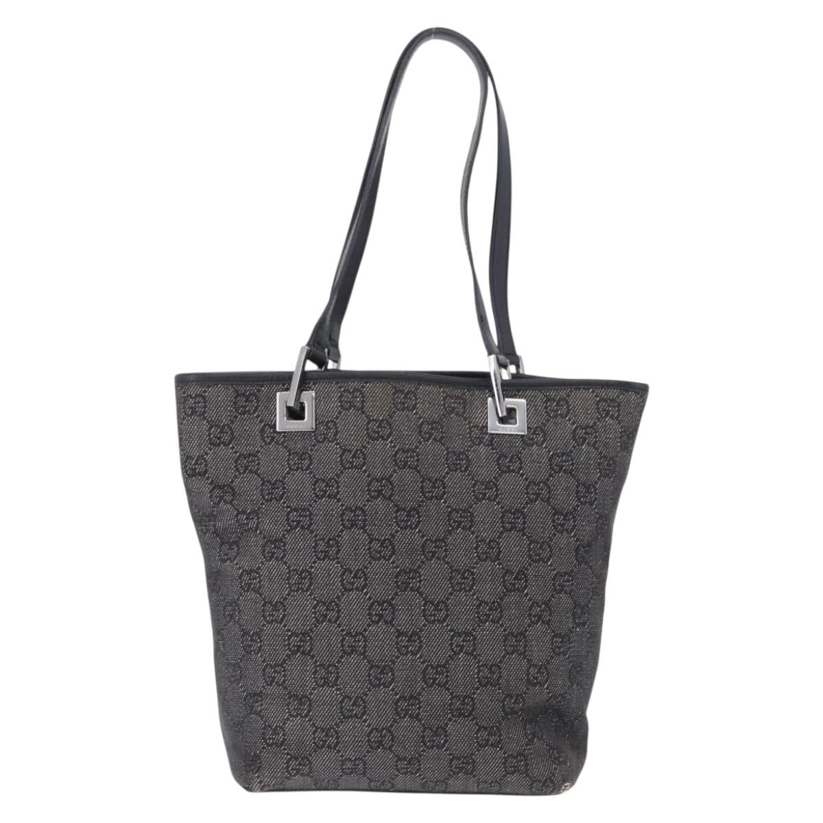 GUCCI GG Canvas Tote Bag Black Silver 31244 Auth 192522