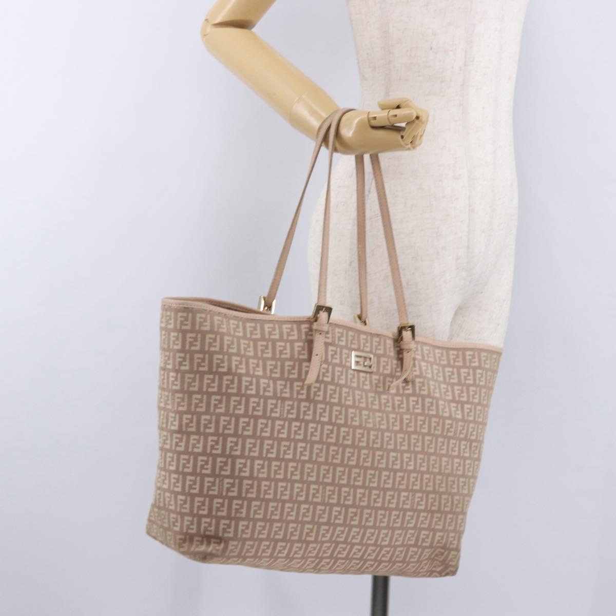 FENDI Zucchino Canvas Tote Bag Pink Gold Auth 192523