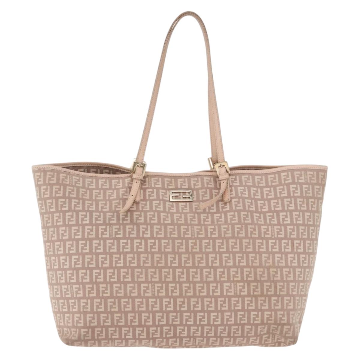 FENDI Zucchino Canvas Tote Bag Pink Gold Auth 192523
