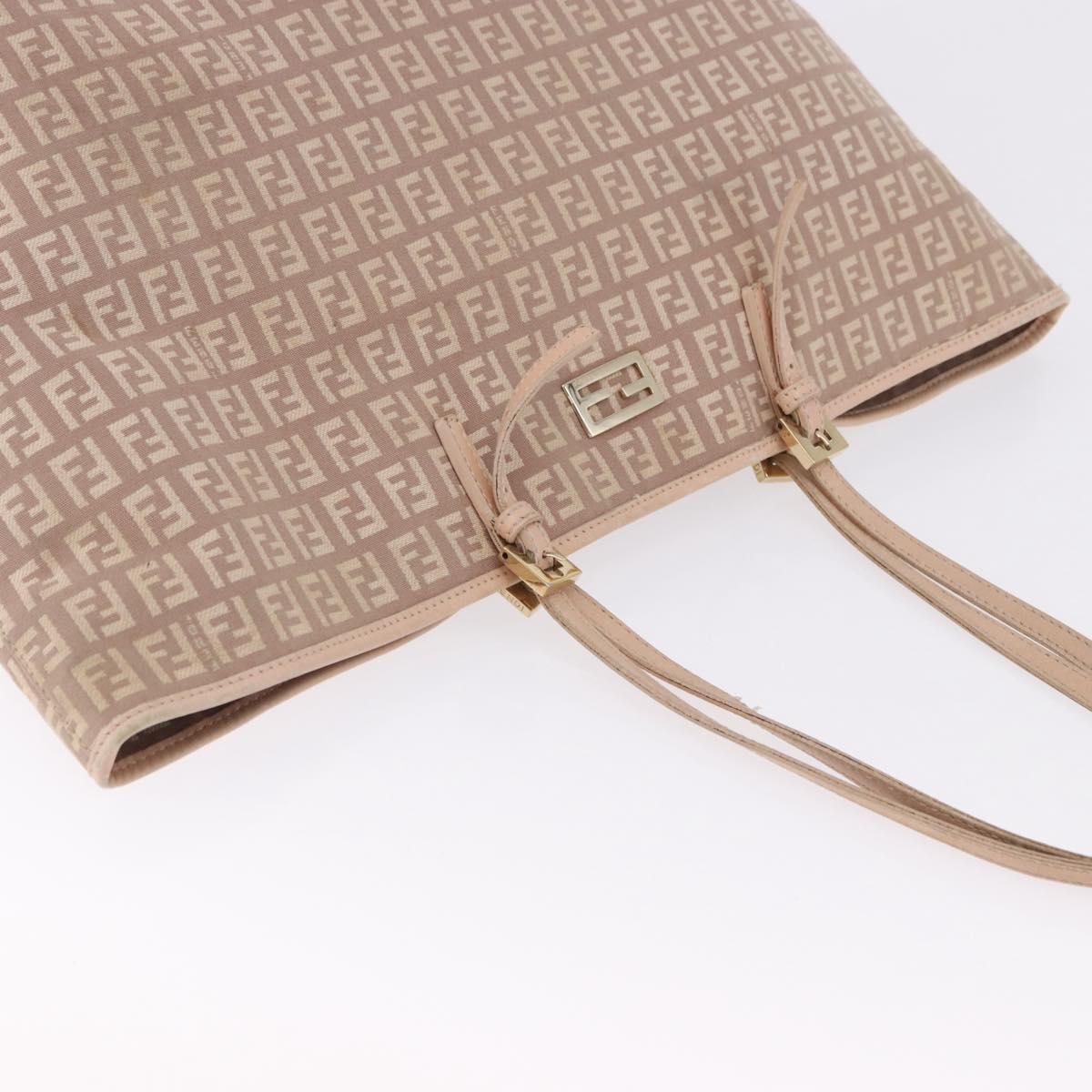 FENDI Zucchino Canvas Tote Bag Pink Gold Auth 192523