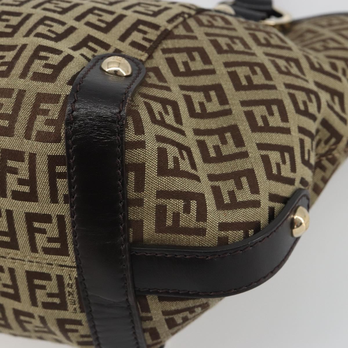 FENDI Zucchino Canvas Hand Bag Beige Gold Auth 192524A
